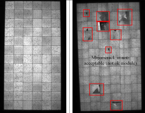 Sample EL image of one of the modules without & with cell cracks