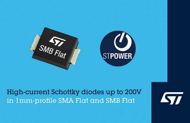 Low-Profile Surface-Mount Schottky Diodes from STMicroelectronics Boost Power Density and Efficiency