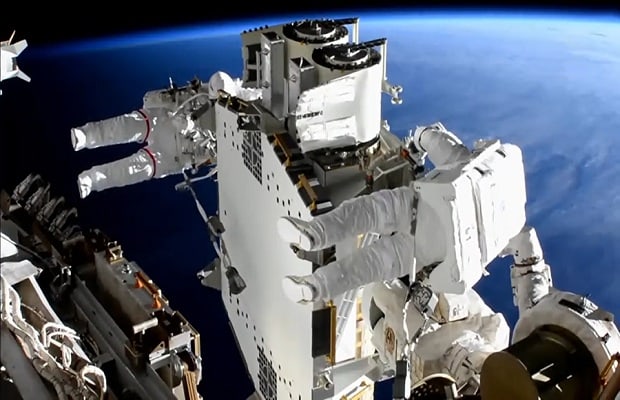Solar Array Installation at a Space Station by NASA and ESA