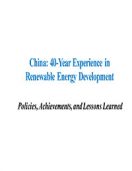 China: 40 Year Experience in Renewable Energy Development