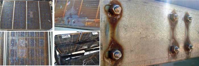 Corroded PV panel and metal mounting equipment