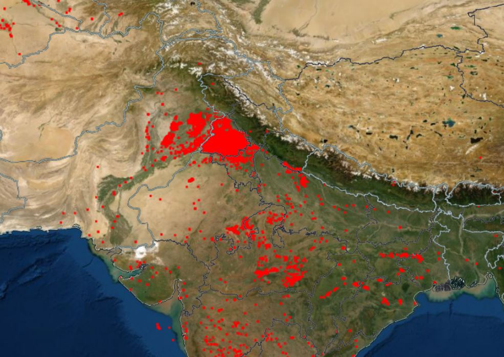 北印度的NASA农场火灾图像
