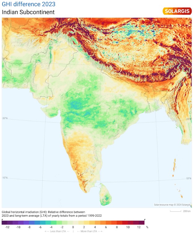 Solargis Data for India GHI Difference in 2023