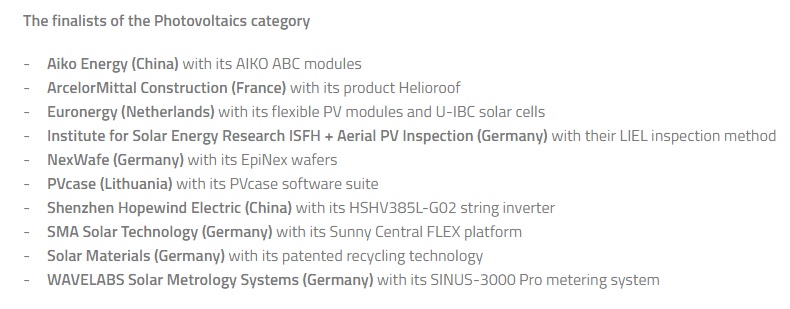 finalists of photovoltaics category