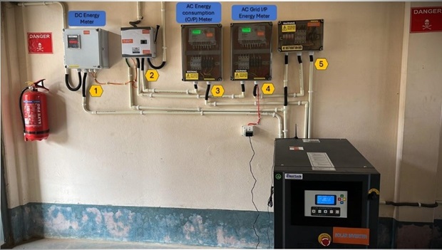 Metering systems with an inverter as a backup seen in St. Jospeh Community Health Centre, Karimganj, Assam (Photo Credit: Rishikesh Mishra/WRI India) 