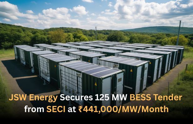 JSW Energy Wins 125 MW/500 MWh BESS Tender From SECI At ₹441,000/MW/Month